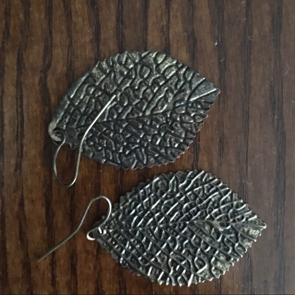 Tin Distressed Leaf Earrings - Picture 1 of 3